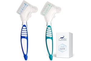 Mckkor Denture Cleaning Brush Set with Dustproof Denture Brush Holder - Denture Brush Toothbrush Set for Denture Cleaning Car