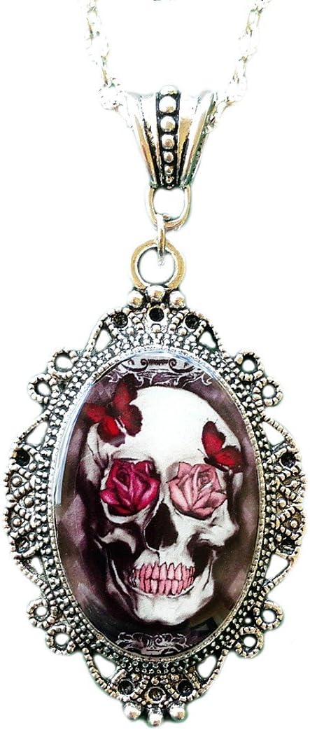 Alkemie Apparel Rose Skull Cameo Necklace