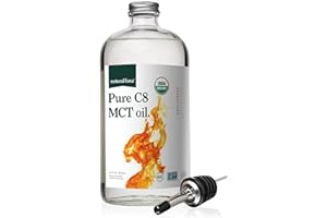 Natural Force Organic Pure C8 MCT Oil – Liquid MCT Oil in Glass Bottle Container – Concentrated Caprylic Acid – Keto, Paleo, Kosher, Vegan & Non-GMO – Lab Tested for Quality and Purity, 32 Ounce