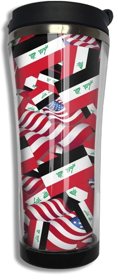 Iraq Flag With America Flag Travel Cup Mug Coffee Cup Tumbler Travel Stainless Steel Thermos(420 Ml 10.6 Oz)