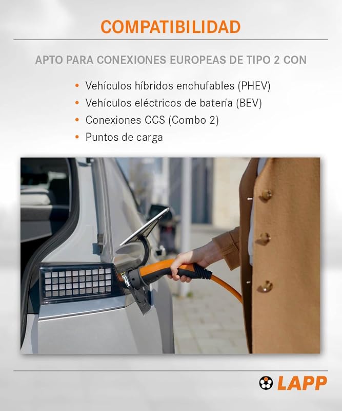 Mobility Cable de Carga EV Tipo 2 - Cable Espiral 11kW, 20A, Trifásico, Resistente al Polvo y al Agua IP55, Flexible, Compatible con Todos los Vehículos Eléctricos e Híbridos Europeos, 5m, Negro
