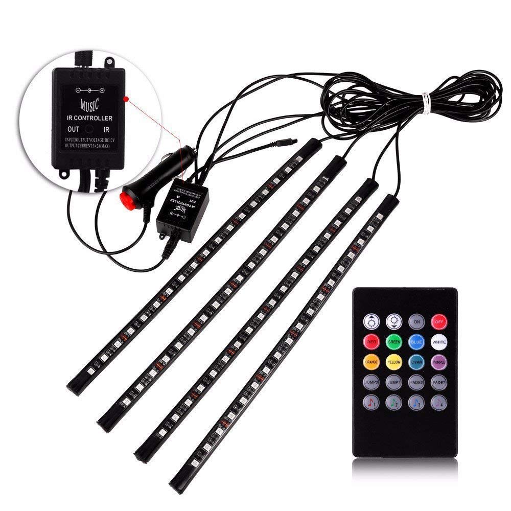 Bkinsety 7 Color LED coche INTERIOR planta decorativa ambiente tira de luces resistente al agua Glow Neon Decoración lámpara, control remoto inalámbrico y cargador de coche