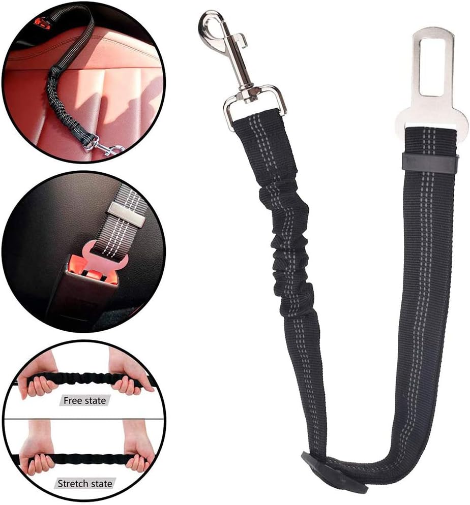 YUIP 1 Pack Car Seat Belt for Pets Adjustable Safety Heavy Duty elastic Leads Harness for Cars with Elastic Nylon Bungee Buffer Seat Belt Dog Car Safety Harness Restraint (Black) - Image 5