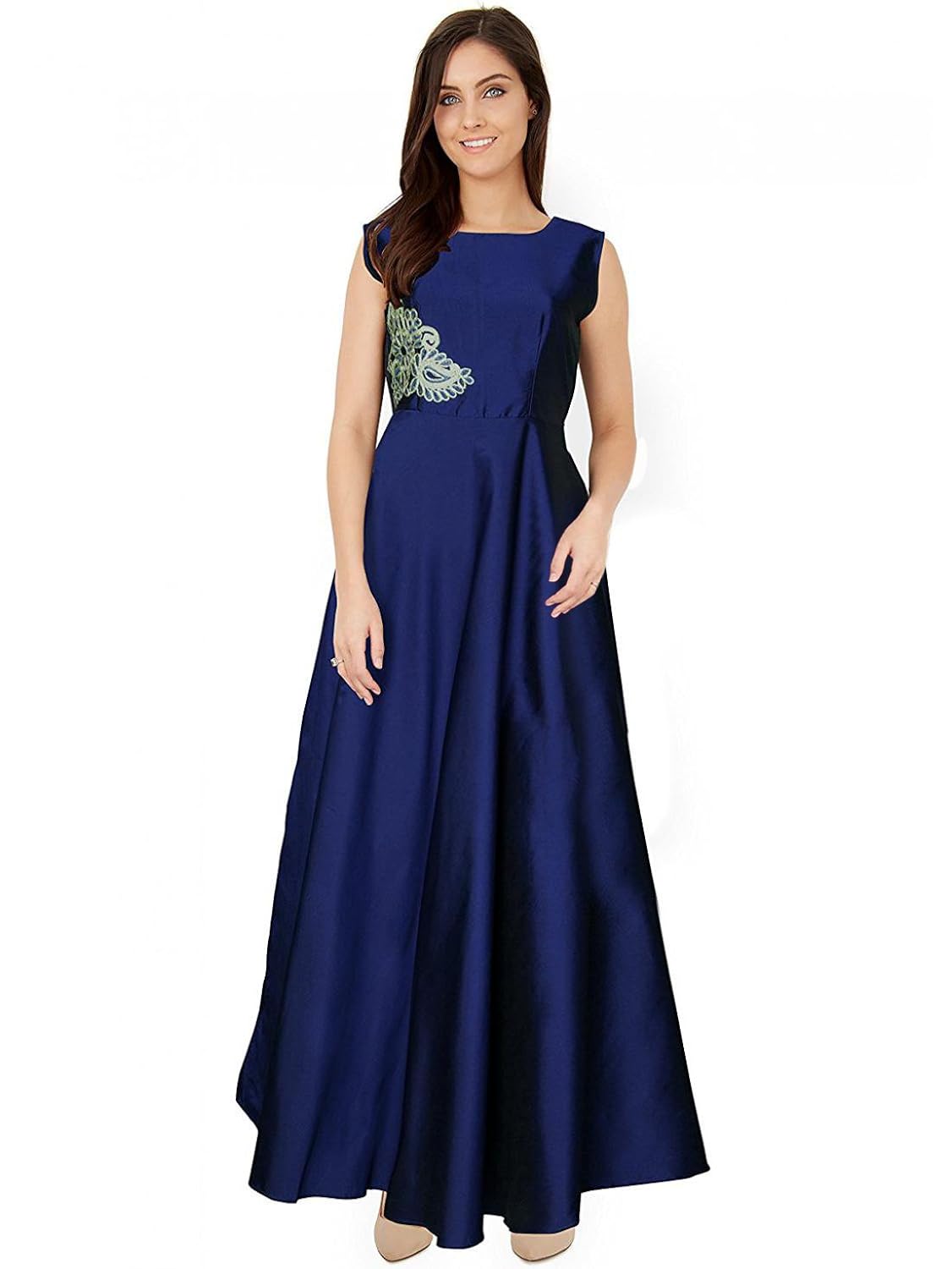 holyday women's western wear cotton silk plain gown stitched