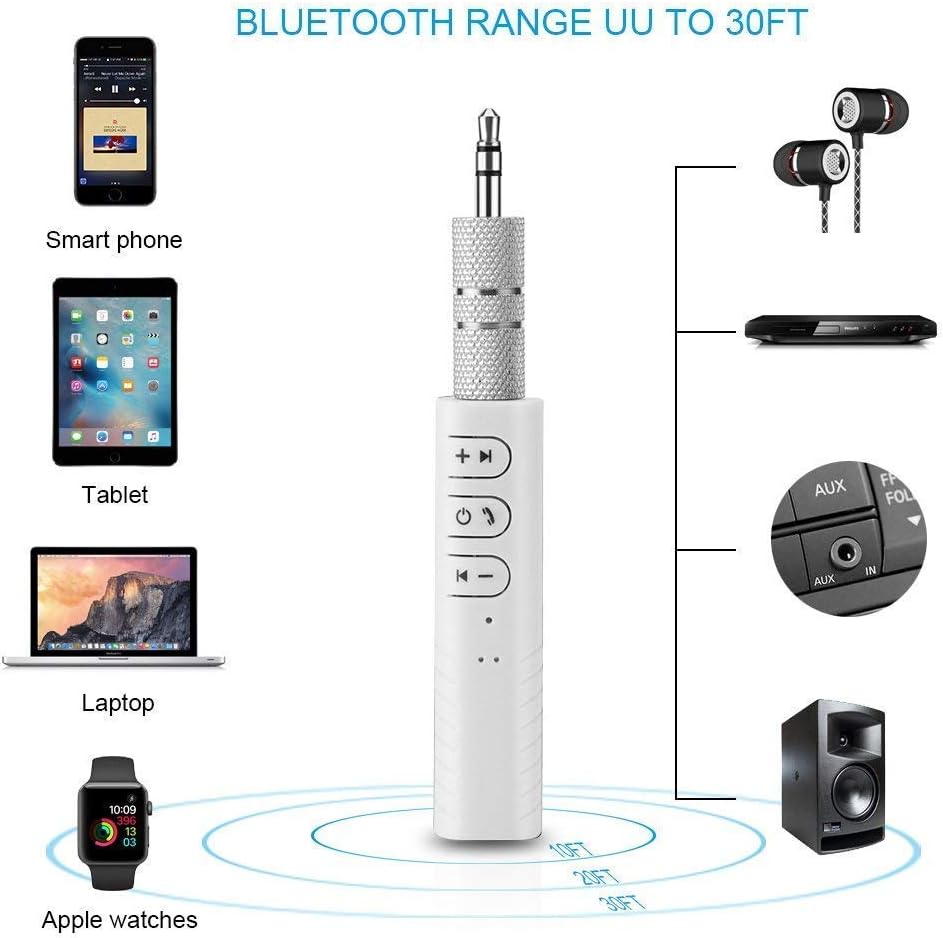 Quastro BT450 Wireless Bluetooth Receiver 3.5mm Jack Stereo Bluetooth Audio Music Receiver Adapter For Speaker Car Aux Hands Free Kit Compatible With All Android, IOS And IOS Devices - Assorted Colour