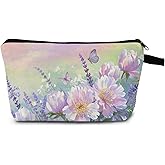 MoCaliduccious Floral Makeup Bag Purple Flower Cosmetic Bag for Women Travel Toiletry Bag Organizer Cute Makeup Brushes Aesthetic Accessories Storage Bag for Women Zipper Pouch Butterfly Flower