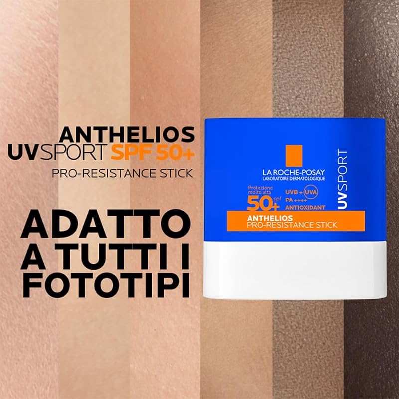 La Roche Posay Anthelios UVSport, Pro-Resistance Stick SPF50+, Per Tutti i Tipi di Pelle, Alta Protezione dai Raggi UV, Resistente al Sudore e All'Acqua, Adatto allo Sport, Con Mexoryl 400, 10ml
