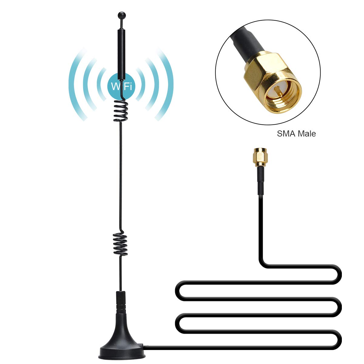 COVVY BL-055 Dual-Band Magnetic Antenna 12 DB Omni-Directional 2.4G 5G/5.8G Whip Antenna - SMA Male Connector with 9.8ft Cable - Extend for CCTV Security Camera IP Camera FPV Drone,Black