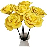 smxdhing Handmade Porcelain 3D Ceramic Rose Flower, Eternal Flower Decoration for Home Office Decor, Creative Desktop vases, Porcelain Decorations, Exquisite, Set of 6 (Yellow)
