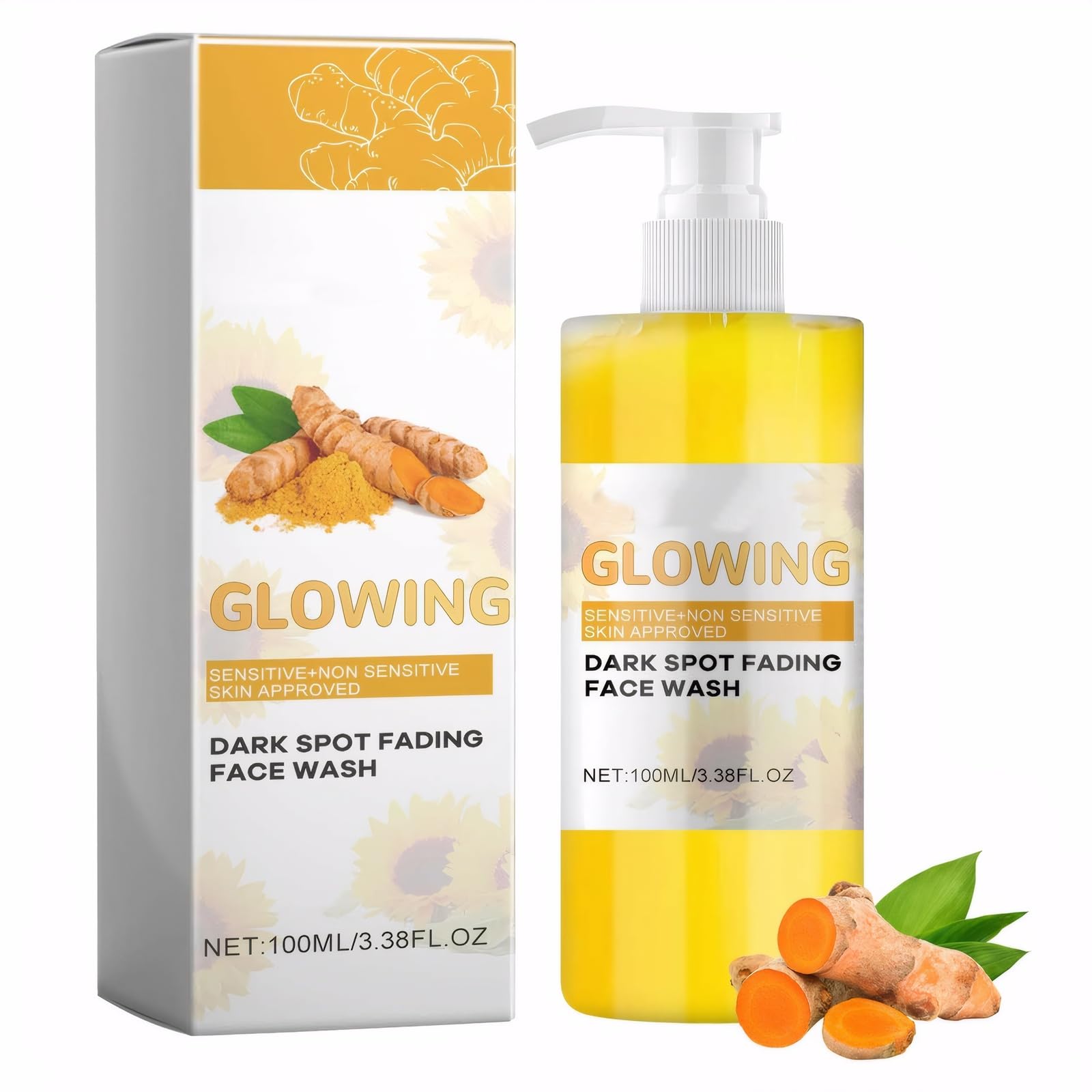 Turmeric Face Wash, 100% Organic Turmeric Glow Scrub for Deep Cleaning, Remove Makeup, Brightens and Firms Skin, Helps to Reduce Acne and Dark Spots(100ml)