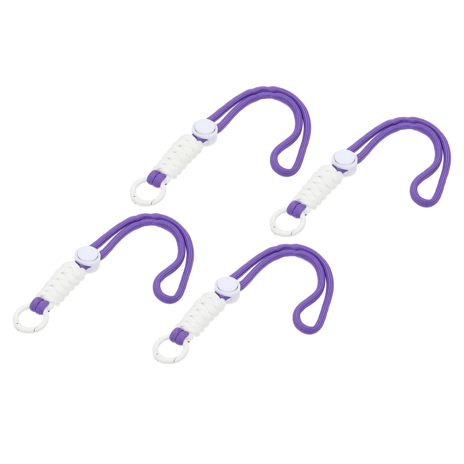 PATIKIL Paracord Lanyard Keychain, 4Pcs Cell Phone Keychain Rope Wrist Lanyards Braided Strap with Spring Ring for Hanging Key, Dark Purple, White