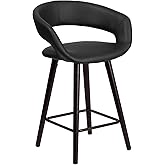 Flash Furniture Brynn Series 24'' High Contemporary Cappuccino Wood Counter Height Stool in Black Vinyl