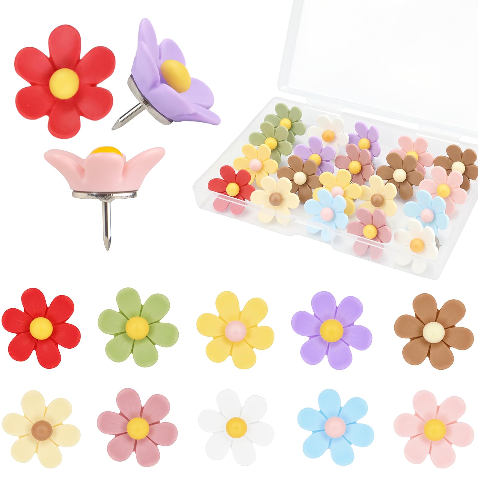 Photo 1 of Sohalejr 30 Pcs Flowers Push Pins Decorative Thumb Tacks in 10 Colors Cute Office Decor for Cork Board Bulletin Board, Photos Wall Maps and Other Offices Schools Supplies Christmas Decoration