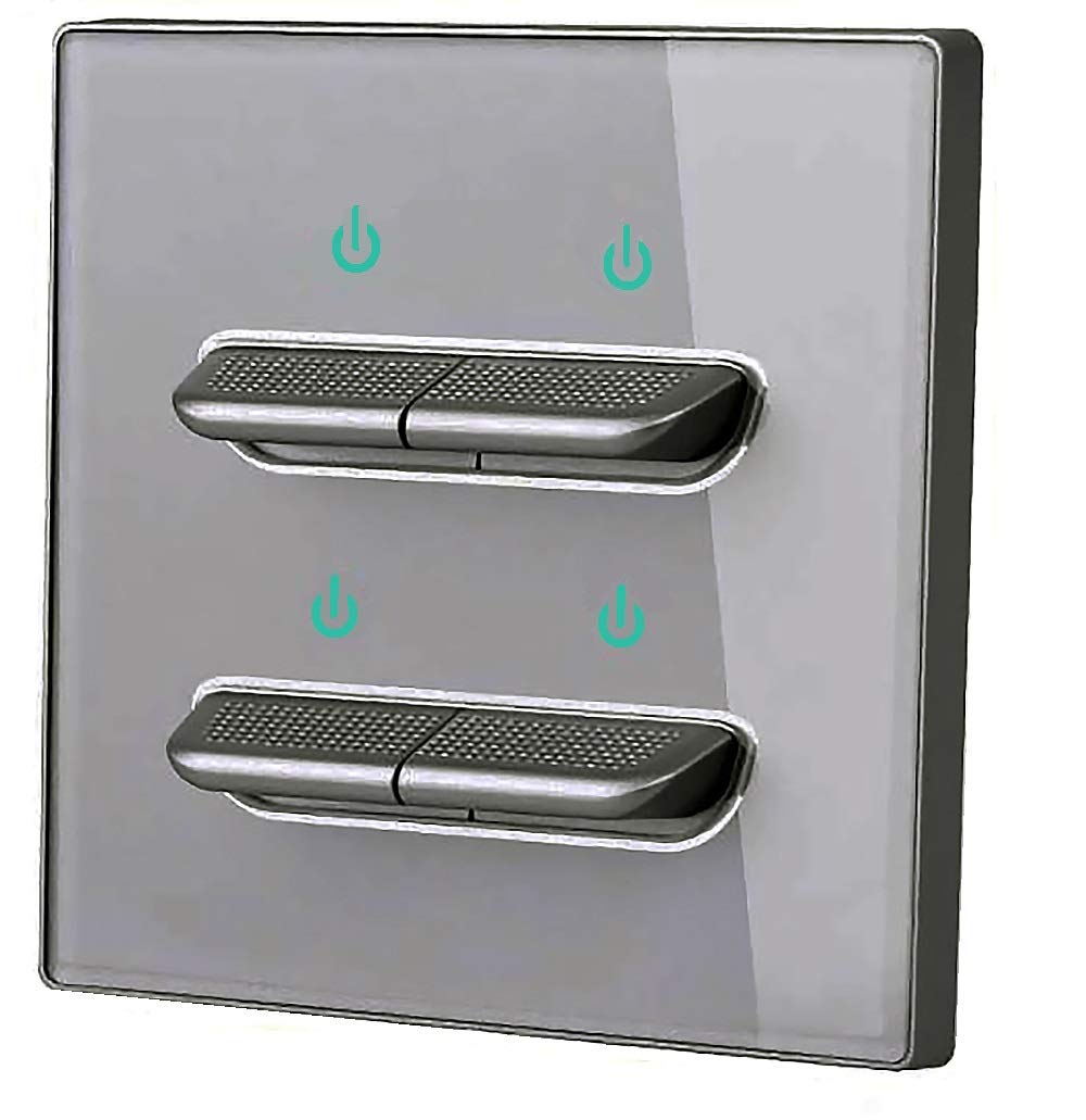 1/2/3/4 Gang 2 Way Black/White/Grey/Gold Wall Light Switch Chrome Toggle Press Button Tempered Glass Plate Blue LED Light (4 gang 2 way grey) - Image 3