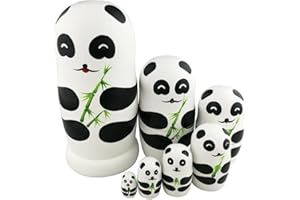 Winterworm® Adorable Lovely Panda Holding Bamboo Handmade Wooden Russian Nesting Dolls Matryoshka Dolls Set 7 pieces for Kids Toy Birthday Home Decoration