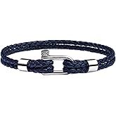 Elegatto Helix Premium Vintage Leather Bracelet for Men | Double Black Leather Strands with Sterling Silver Polished Mini Shackle Closure | Men’s Designer Jewelry