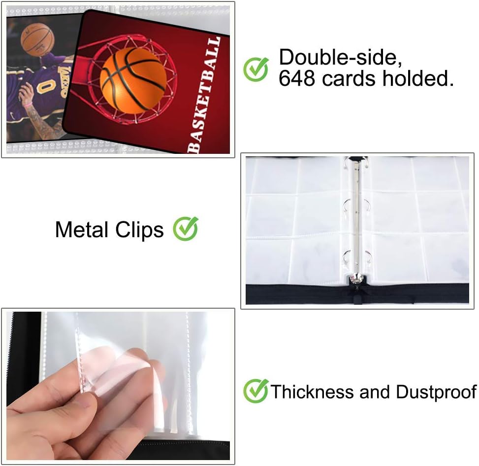 648 Pockets Basketball Card Binder Sleeves for Basketball Trading Cards, Carring Case with Basketball Card Sleeves Album Card Holder Protectors for Football Baseball Sports Card: Toys & Games