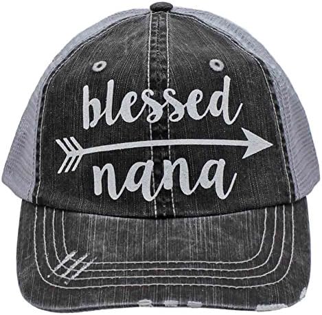 Blessed Grandma Arrow Glittering Distressed Trucker Style Cap Hat Rocks any Outfit (Nana)
