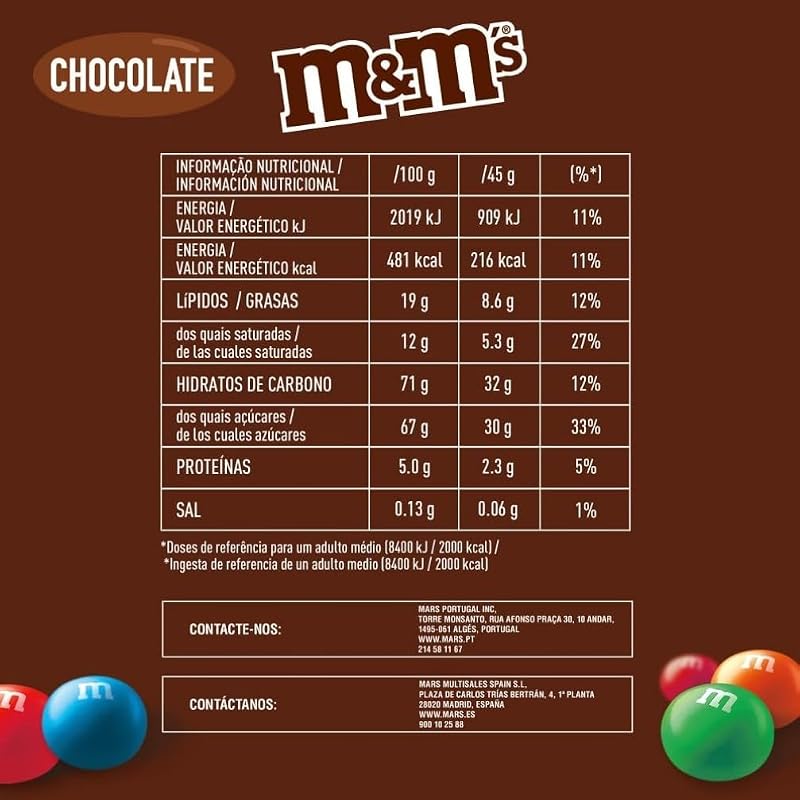 M&Ms Snack Em Bolas Coloridas De Tarde Com Leite (Sacos X 45g), Choco, 24 Unidade