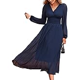 CUPSHE Women's Fall V Neck Long Sleeve Maxi Dresses Smocked Waist Elegant Cocktail Wedding Guest Dress