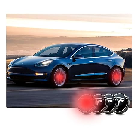 Car Aero Wheel Logo Center Hub Cap Cover For Tesla Model 34pcs Emblem Led Light Magnetic Levitation Waterproof Modificationtire Center Lamp Lighting