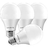 LUXRITE A19 LED Light Bulb 60W Equivalent, 3000K Soft White Dimmable, 800 Lumens, Standard LED Bulb 9W, E26 Base, Energy Star