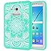 Samsung Galaxy Tab E Lite 7.0 Case, Galaxy Tab 3 Lite 7.0 Girls Case, Hocase Shockproof Hybrid Silicone Rubber Bumper+Hard Shell Protective Case with [Raised Edges] - Teal Mandala Flowers/Grey