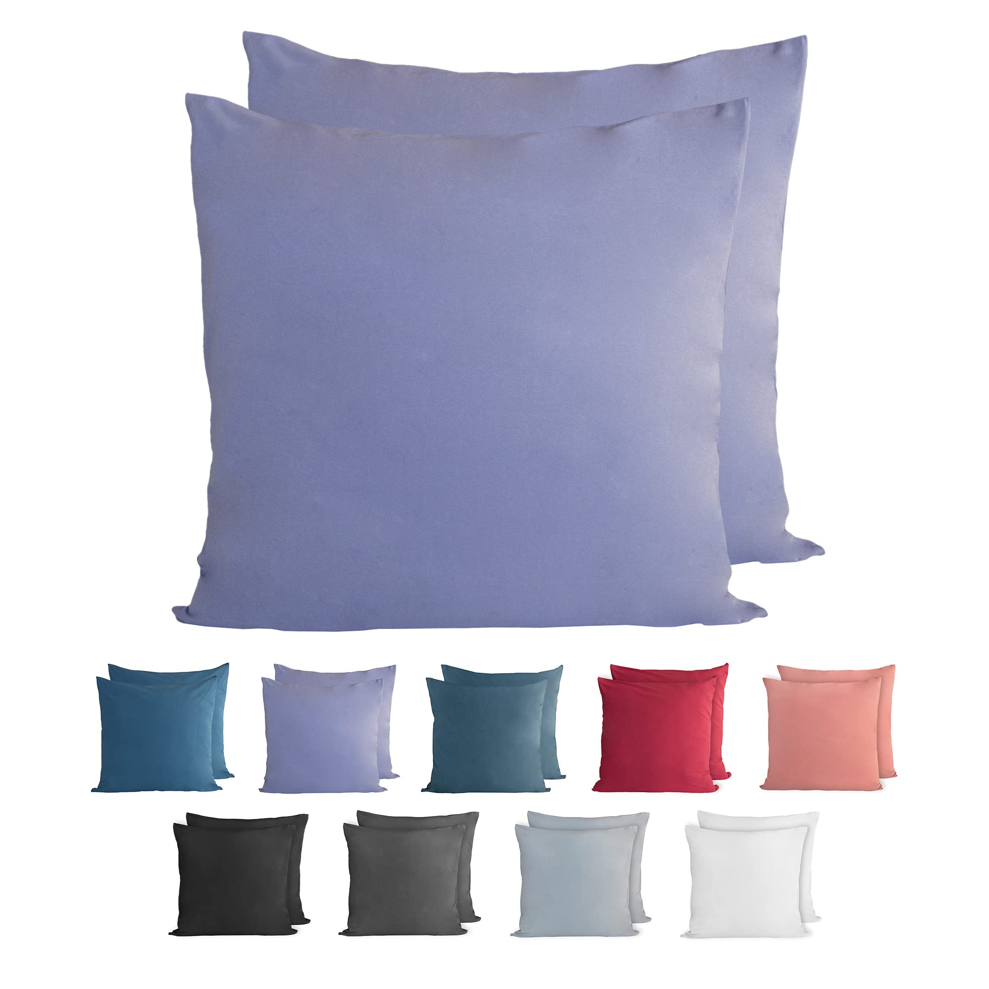 Komfortec 100% cotton cushion covers, set of 2, 40 x 40 cm, super soft premium jersey pillowcase, 150 g/m², cushion cover, purple