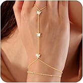 Ursteel 14K-Gold-Plated Hand Chain Bracelet for Women, Valentines Gifts Dainty Ring Bracelet Hand Chain Cubic Zirconia Clover Butterfly Cross Heart Finger Bracelets Jewelry Gifts for Women