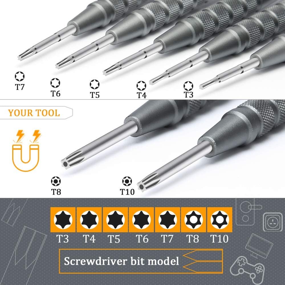 Kingsdun 12 in 1 Torx Screwdriver Sets with T3 T4 T5 T6 T7 T8 T10 Star Screwdrivers, Stainless Steel Tweezers & Philip Slotted Magnetic Screwdrivers for Phone/Mac/Computer Repairing: Industrial & Scientific