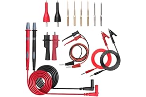 Multimeter Test Leads Kit,HANDSKIT 16 Pieces Testing Lead with Alligator Clips Stackable Banana Plug Test Hook Replaceable Gold-Plated Multimeter Needle Probes and Back Probe Pins