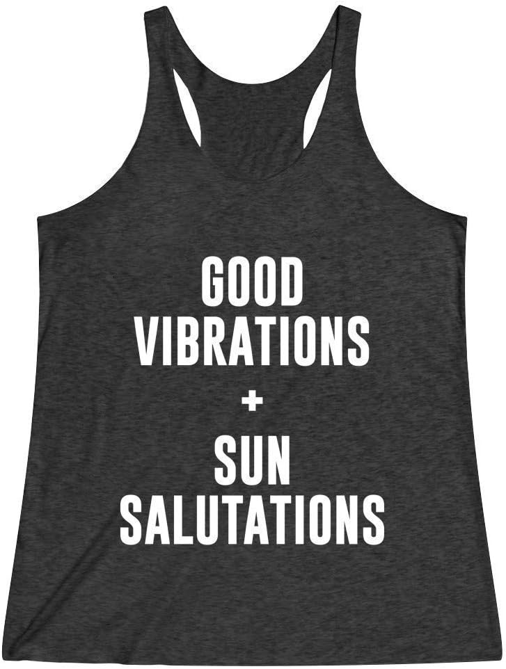 Women's Funny Yoga Tank Top Apparel T-Shirt Good Vibrations + Sun Salutations