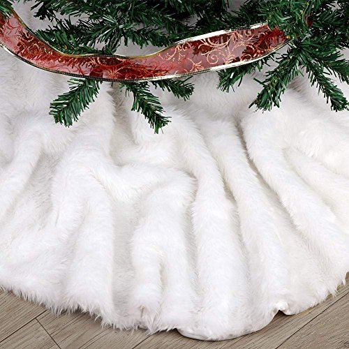 xoyo Snowy White Christmas Tree Skirt 61 inches Faux Fur Tree Skirt for Christmas Decorations