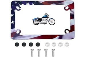 FOTN FTON Stainless Steel Motorcycle License Plate Frame Compatible with Harley,Yamaha - Timeproof Motorcycle Tag Frame (Black & red)