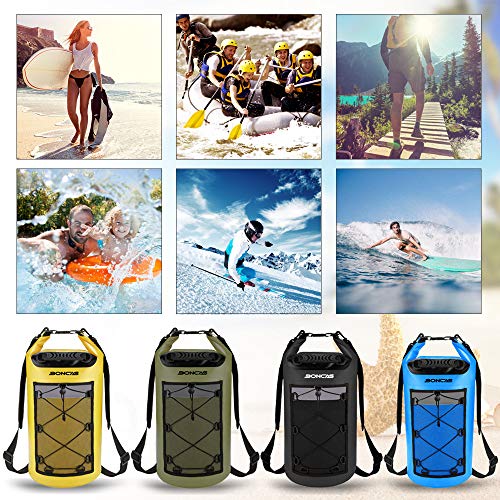 Boncas Waterproof Backpack, 30L Dry Bag with Waterproof Phone Pounch, Roll Top Bag Dry Sack Waterproof Dry Bag Perfect for Kayaking, Fishing, Rafting-Blue