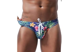 MIZOK Men's Sexy Low Rise Flowers Print Quick Dry Swim Briefs Bikini Swimsuit Swimwear