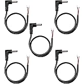 JTEYINH (5 Pack) Replacement 3.5mm x 1.35mm 90 Degree Right Angle DC Power Male Plug Jack to Bare Wire Open End Pigtail Power Cable Cord for DC Power Supply Cable Repair