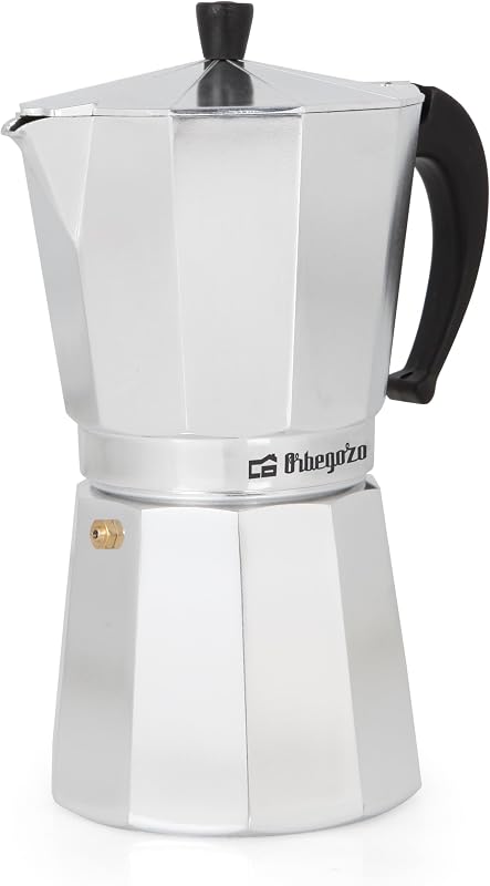 Orbegozo KF 600, cafeteira italiana, capacidade para 6 xícaras, adequada para fogão a gás, elétrico e cerâmico, punho ergonômico, válvula de segurança, interior fácil de limpar, cor prata