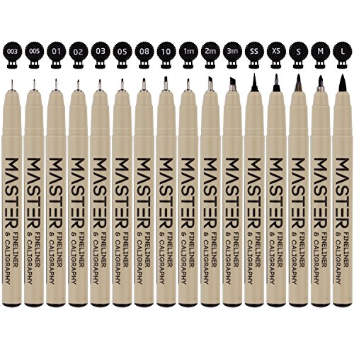 Set of 16 Black Master Markers MicroPen Fineliner Ink Pens 16 Pens