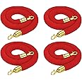 PATIKIL 4 Feet Red Velvet Stanchion Rope, 4 Pack Crowd Control Barrier Rope with Snap Hooks for Posts Stands Queue Divider of Hotel Theater, Golden