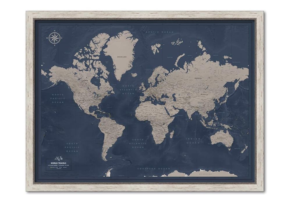 Framed Travel Map With Pins World Personalized Premium