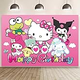 Pink Cat And Friends Birthday Decorations,Girls Princess Happy Birthday Banner Backdrop for Kids Birthday Party Supplies (5x3ft)