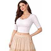 Fressia Fabrics Round Neck Pure Dobby Cotton Stretchable Elbow Sleeve Readymade Saree Blouse for Women Stylish (208_white_3XL)