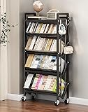 5-Tier Rolling Book Cart, Mobile Bookshelf with 2