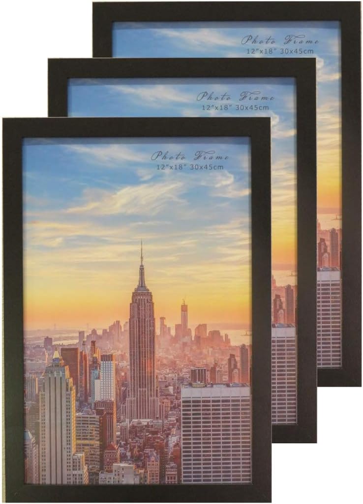 Frame Amo 12x18 Black Modern Picture or Poster Frame, 1 inch Wide Border, Acrylic