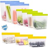 Lerine Stand Up Reusable Freezer Bags Dishwasher Safe, 10 Pack, Muliticolor | Food Storage Bags, Leakproof, Double Seal Closure, Food-Grade Material, BPA-Free, Easy to Clean, for Marinating, Meal Prep