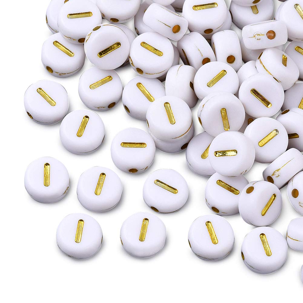 PandaHall 360pcs Flat Round Acrylic Alphabet Beads 7mm Golden Letter I Spacer Loose Beads for Jewelry Beading Making Art Craft Weaving DIY Bracelets