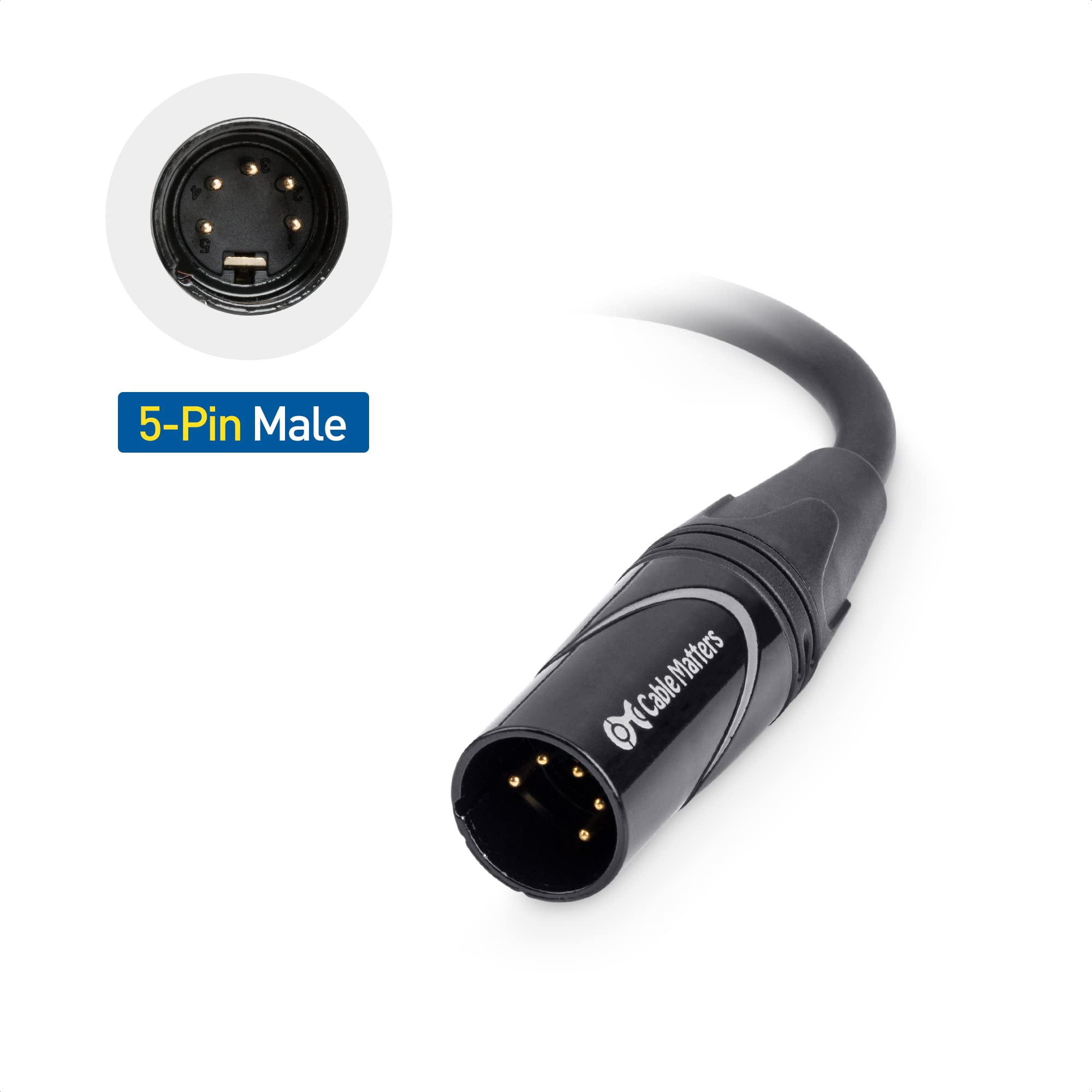 Cable Matters 2-Pack 5 Pin to 3 Pin DMX Lighting Cable - 6 Inches, 5Pin Male to 3Pin Female XLR/DMX Adapter Cable, Black