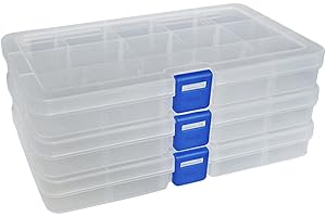 DUOFIRE Plastic Organizer Container Storage Box Adjustable Divider Removable Grid Compartment for Jewelry Beads Earring Container Tool Fishing Hook Small Accessories (15 grids, White X 3)