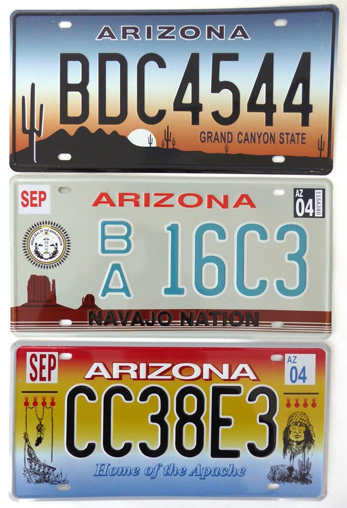 - Set of 3 metal USA car LICENSE PLATES - replicas of real ARIZONA American plates